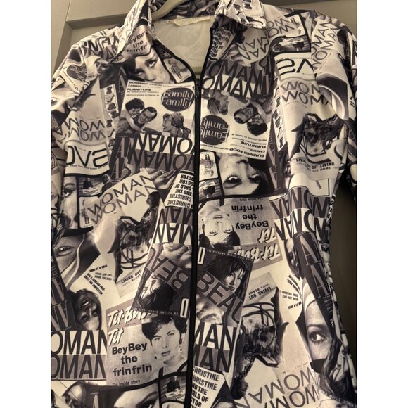 Ravure Paris Womens Graphic Newspaper Print Jacket Size 42 Black & White Zip-Up - Picture 6 of 7